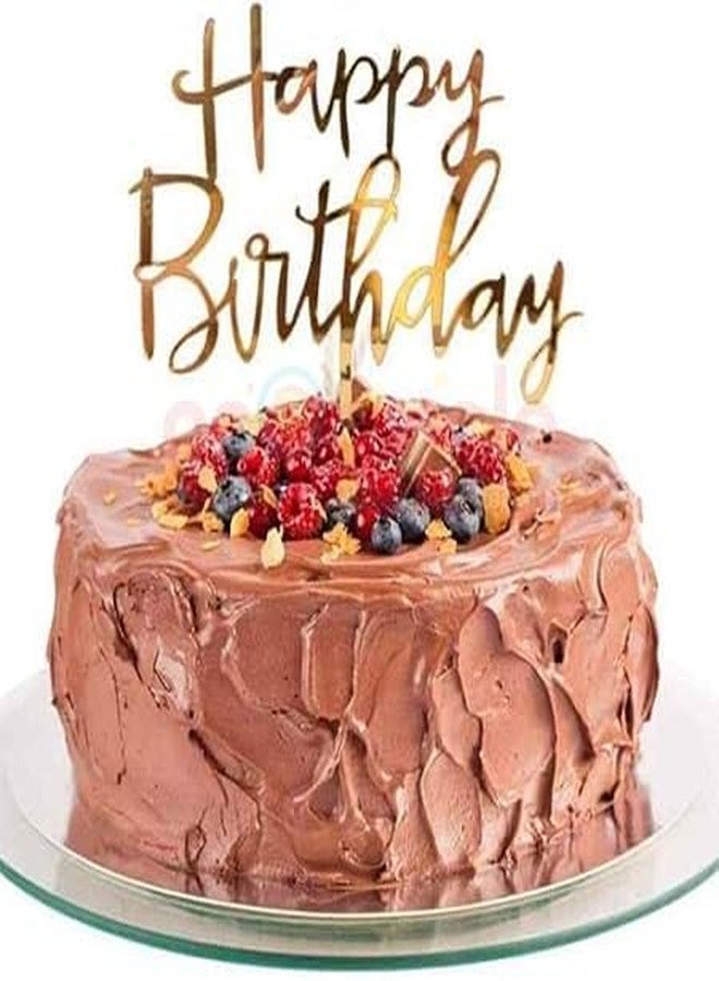 BRIJBAZAAR Happy Birthday Acrylic Cake Topper Pack of 1 Gold Cake Decoration Golden - Image 1